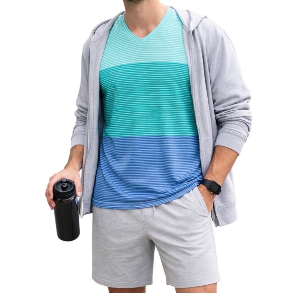 lululemon athletica Striped Printed V Neck Short Sleeve Pullover T-Shirt Size‎ L